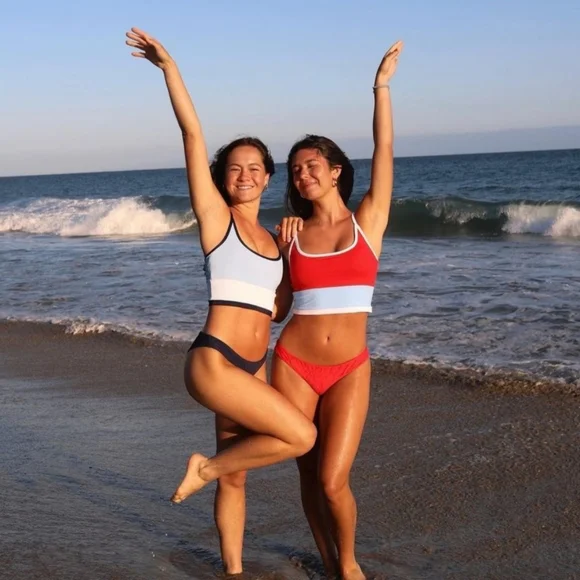 Revly Sport Jessie Hybrid Swim Workout Bikini Bra Crop Top - Red, White, & Blue - Picture 4 of 11